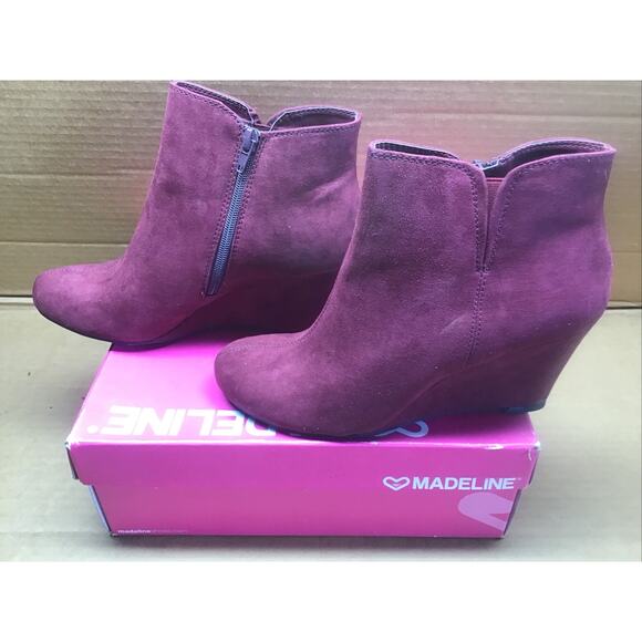 Madeline Perfumed Raspberry Fabric Wedge Ankle Boots Booties Women's 8.5 Box - Picture 5 of 9